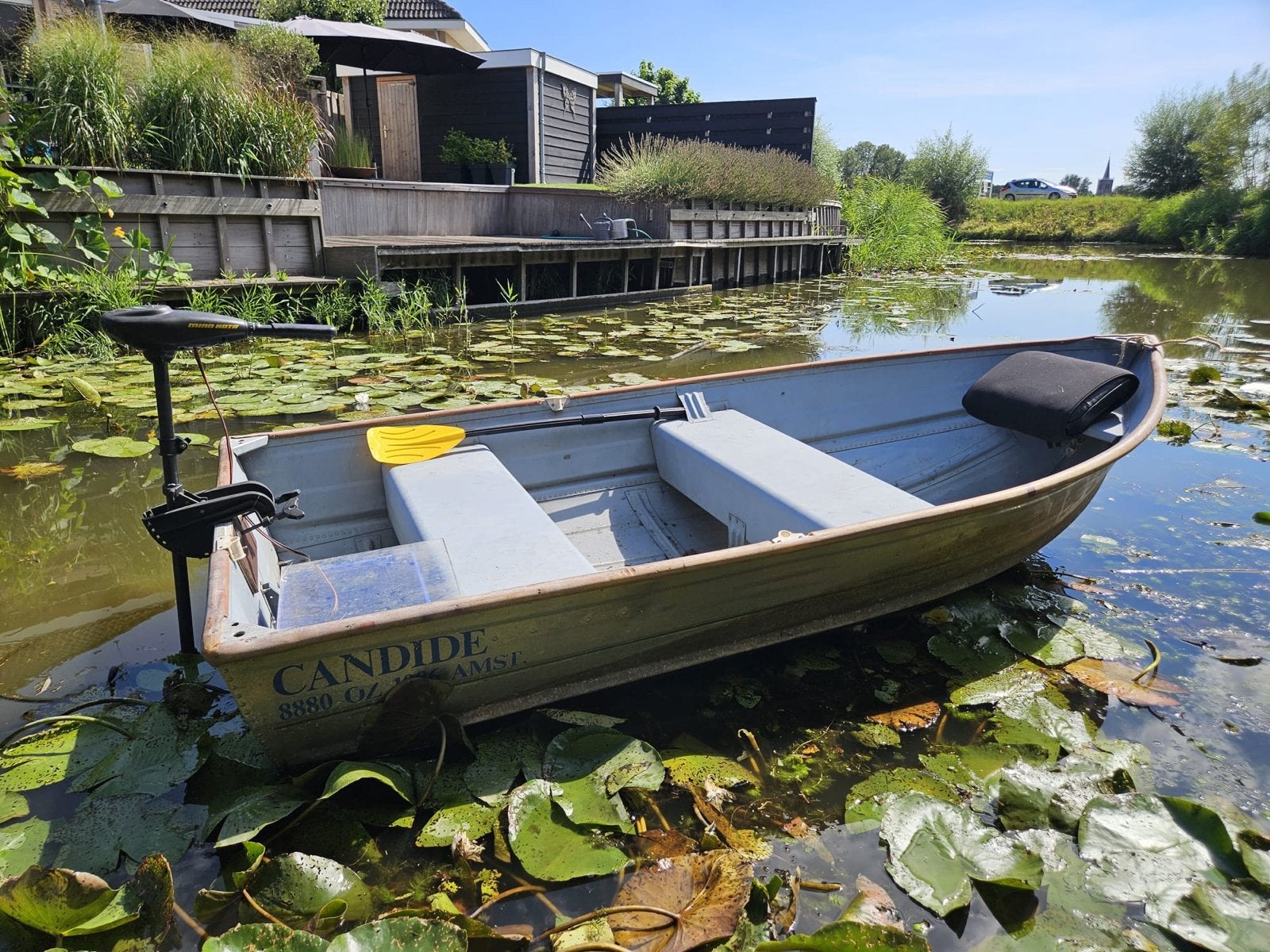 Aluminium roeiboot met elektromotor en trailer, Ophalen, Gebruikt