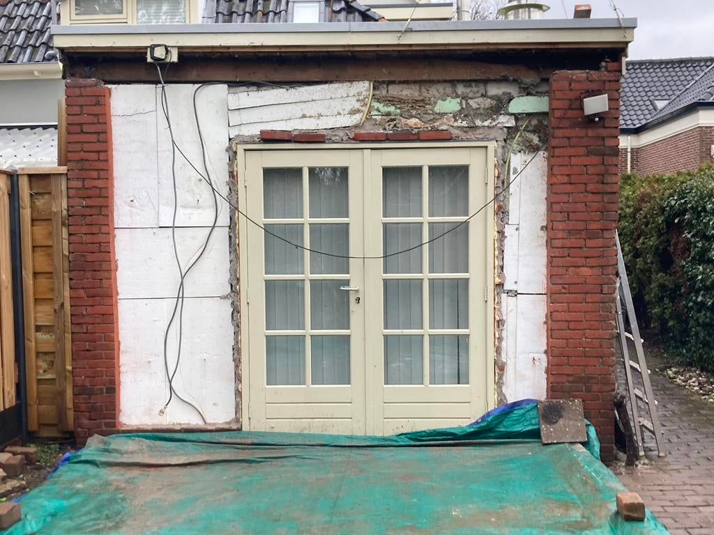 Merbau Terrasdeuren compleet met hardhout kozijn, 100 tot 120 cm, Gebruikt, Ophalen of Verzenden, Buitendeur