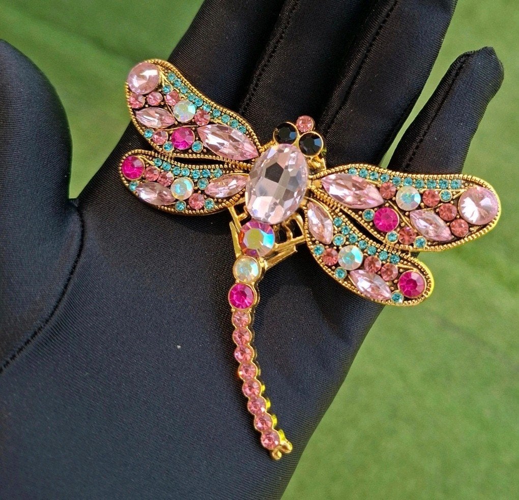Libelle Broche met Roze en Blauwe strass, Sieraden, Tassen en Uiterlijk, Overige materialen, Nieuw, Ophalen of Verzenden, Roze