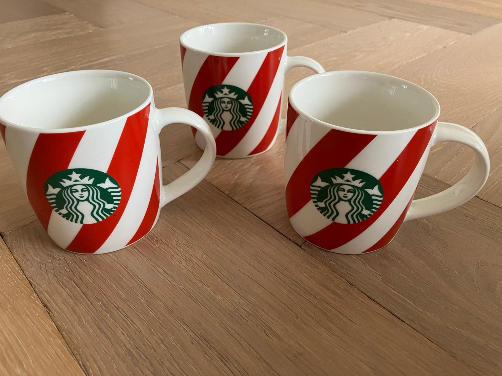 Starbucks Candy Stripes Mokken Bekers - Set van 3, Ophalen of Verzenden, Zo goed als nieuw, Steen/keramiek, Meerkleurig