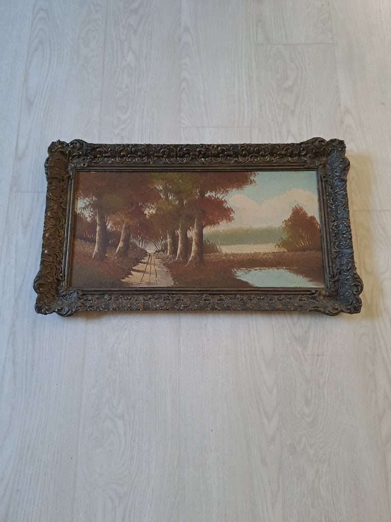 oud schilderij 71x42, Antiek en Kunst, Ophalen, Overige stijlen, Landschap