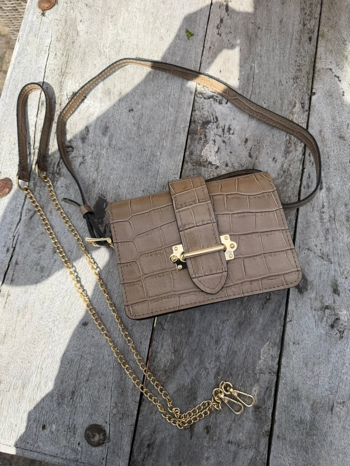 Leren krokodillen print tas taupe nieuw, Sieraden, Tassen en Uiterlijk, Tassen | Damestassen, Ophalen of Verzenden, Zo goed als nieuw