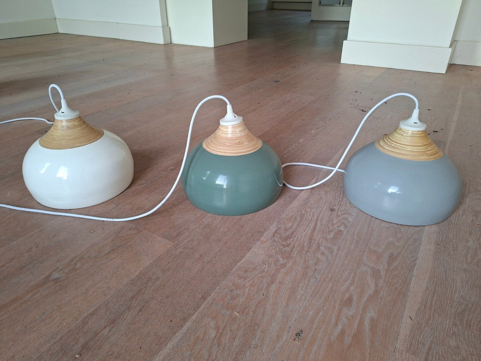 Leitmotiv hanglampen, set van 3, Ophalen of Verzenden, Gebruikt, Natuurlijk materiaal, Modern, Scandinavisch