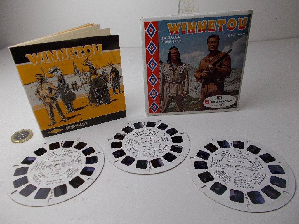 1965 Viewmaster Reels 3 x WINNETOU + Nederlandstalig BOEKJE!, Ophalen of Verzenden, Zo goed als nieuw