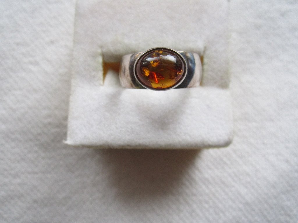 24.   Schitterende oude ring, barnsteen, zilver 925,  17 mm, Sieraden, Tassen en Uiterlijk, Ophalen, Zilver, Ring