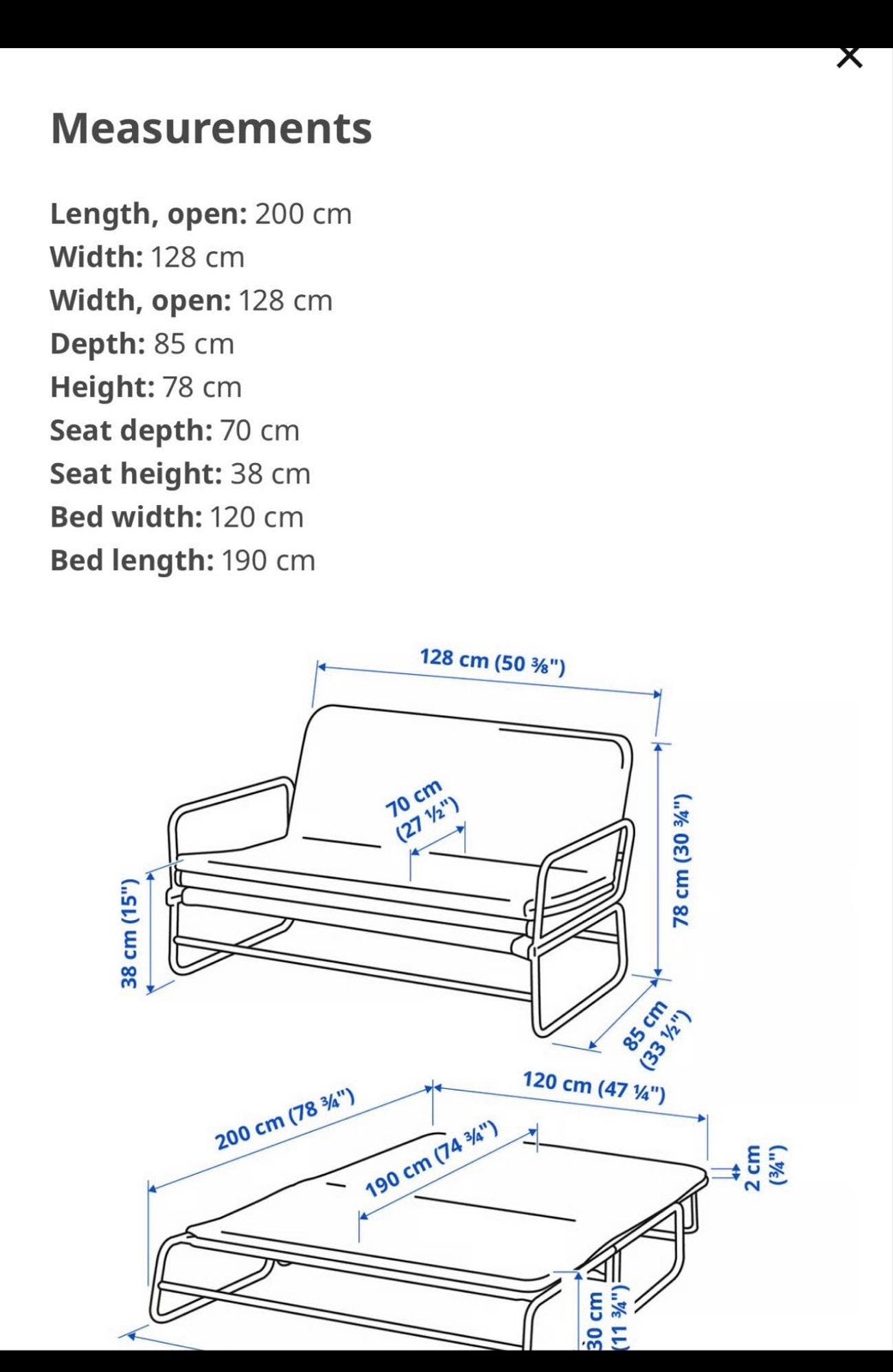 Zwarte 2-zits slaapbank / futon met metalen frame, Ophalen, Gebruikt, Zwart, Tweepersoons