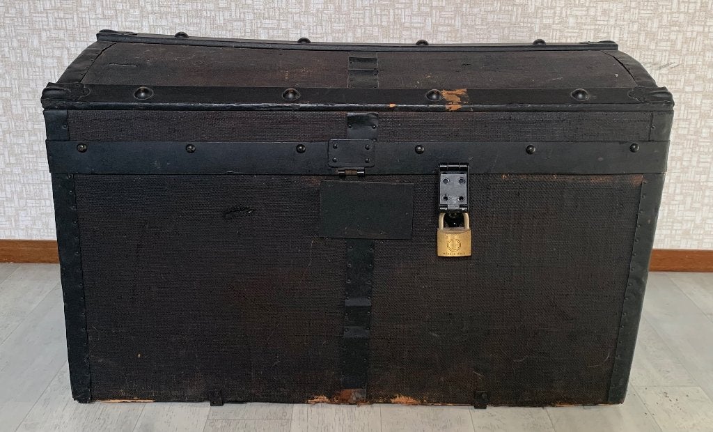 Mooie vintage dekenkist  Donkerbruin met stoer ijzerbeslag, Ophalen, Minder dan 50 cm, Gebruikt, 50 tot 100 cm