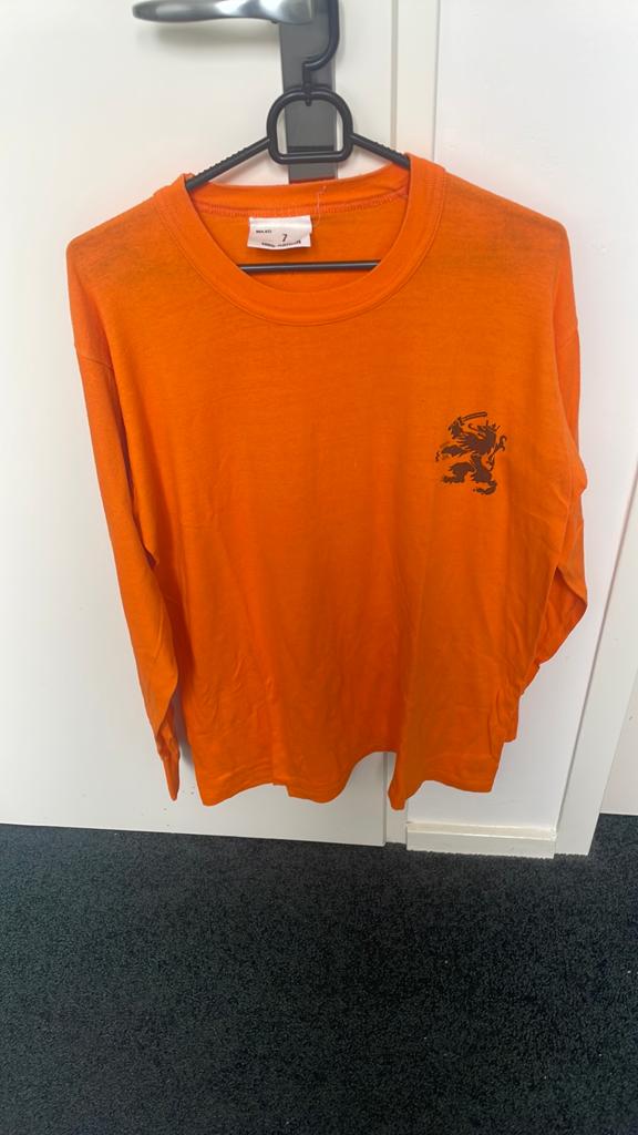 Oranje shirt voetbal, defensie, embleem leeuw, maat 7, Ophalen of Verzenden, Gebruikt, Shirt