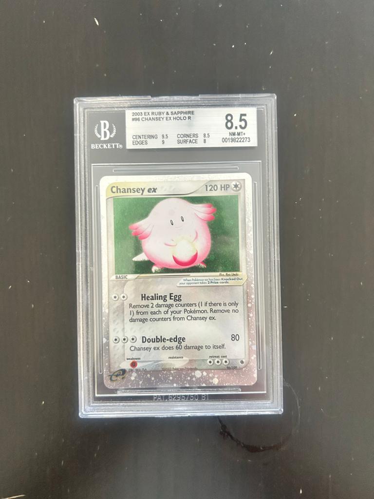 Chansey ex Holo R 2003 Ruby & Sapphire Beckett 8.5, Ophalen of Verzenden, Zo goed als nieuw, Losse kaart, Foil