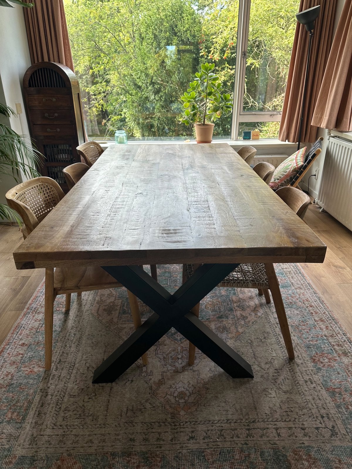 Massief mangohouten eettafel 200,5cm x 101cm, Ophalen, 100 tot 150 cm, 200 cm of meer, Zo goed als nieuw