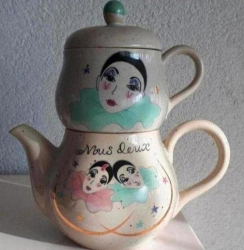 Theepot met kopje Pierrot, Overige typen, Ophalen of Verzenden, Zo goed als nieuw, Overige stijlen