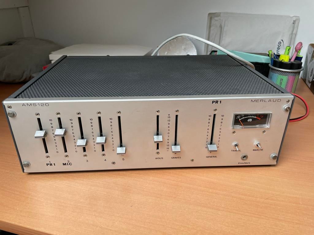 Merlaud AMS 120 Versterker - Vintage Audio Mixer, 120 watt of meer, Ophalen, Overige merken, Gebruikt