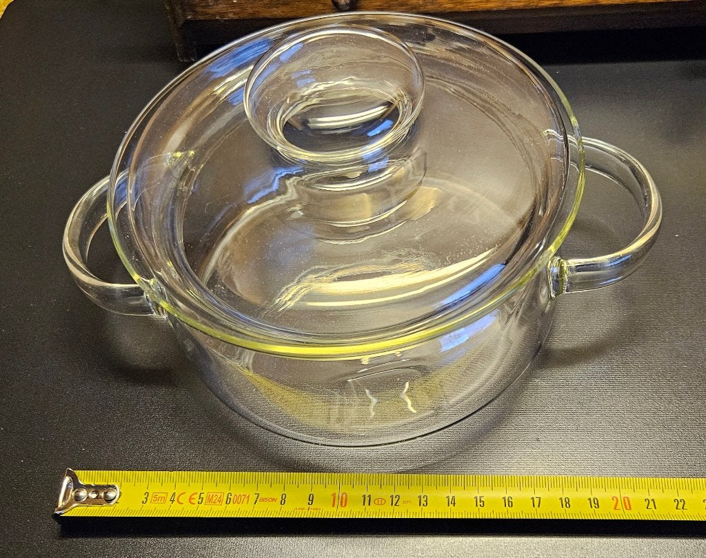 Glazen pan met deksel, puntgaaf, handig formaat: zie foto's!, Huis en Inrichting, Keuken | Potten en Pannen, Met deksel, Ophalen of Verzenden