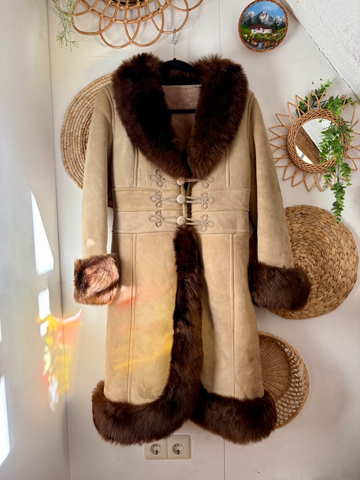 Vintage Afghaanse lammy shearling jas, Kleding | Dames, Ophalen of Verzenden, Zo goed als nieuw, Maat 38/40 (M), Bruin