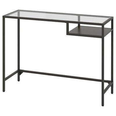 IKEA VITTSJÖ bureautje/sidetable zwart met glas 100x36x74 cm, Huis en Inrichting, Bureaus, Ophalen, Gebruikt