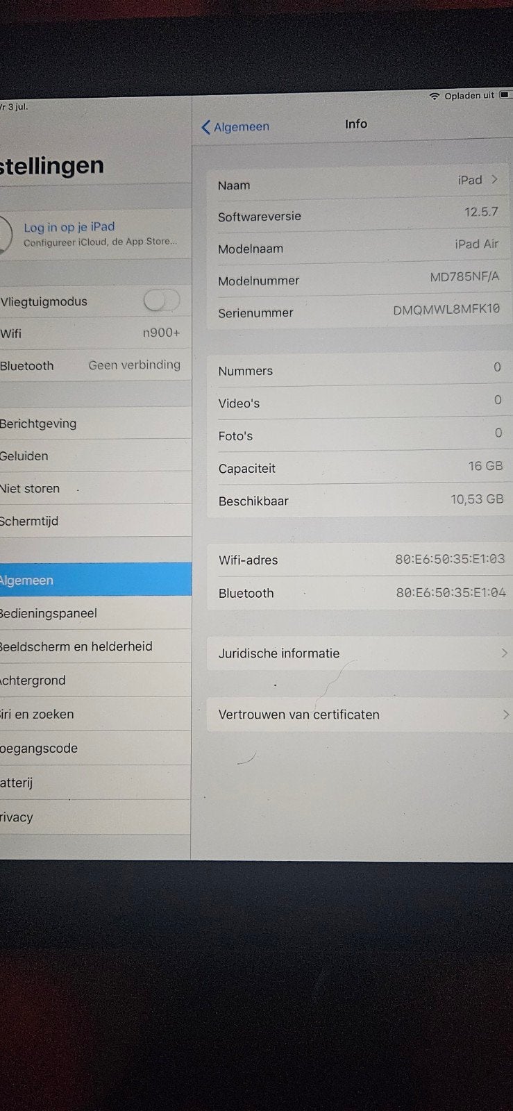 Ipad air 16GB, Computers en Software, Apple iPads, Ophalen of Verzenden, Gebruikt, Apple iPad Air, 16 GB