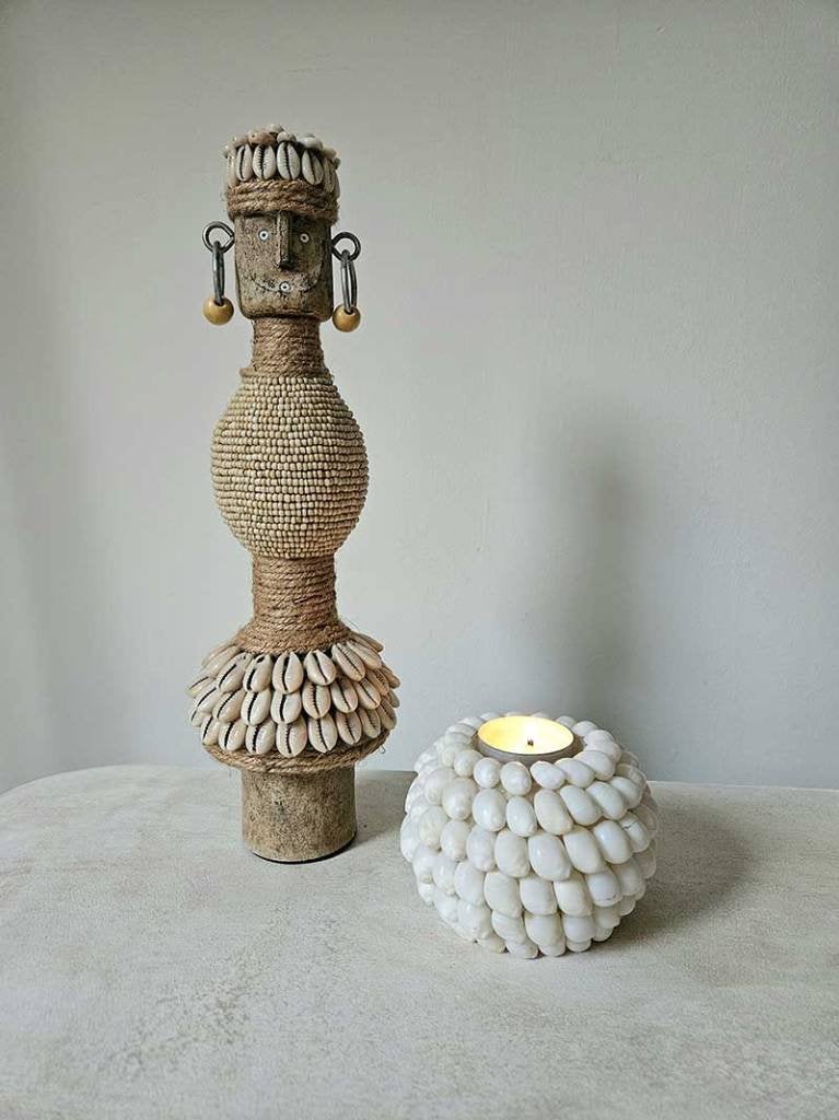 Schelpen windlicht siput uit Bali, Windlicht, 7 cm, Wit, Natuurlijk materiaal