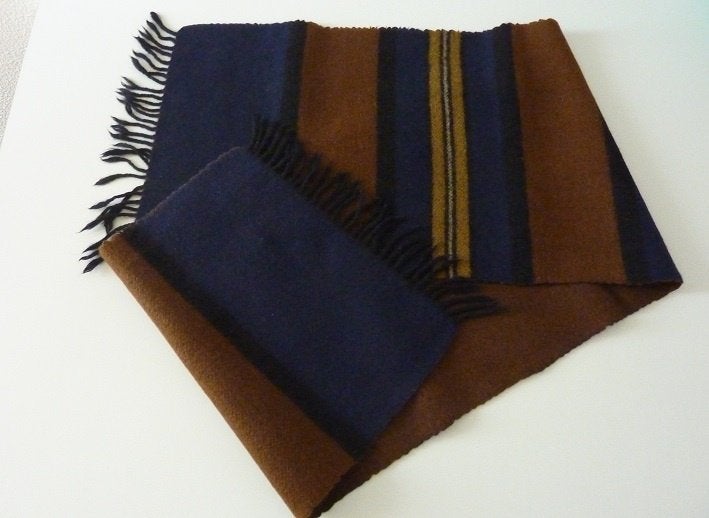 Warme gestreepte sjaal in bruin en blauw, Kleding | Heren, Ophalen, Onbekend, Overige maten, Zo goed als nieuw
