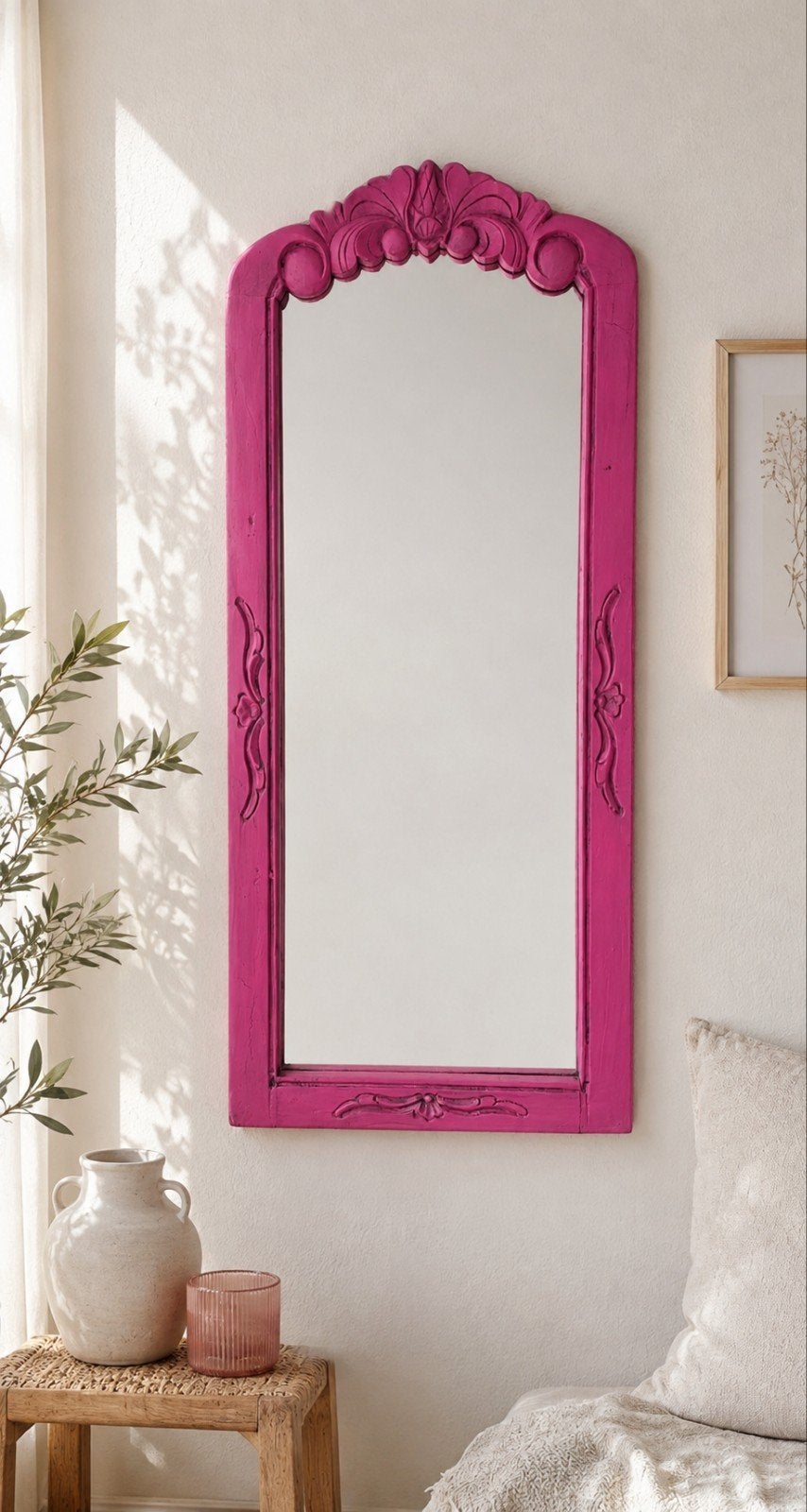 Prachtige vintage roze spiegel, Ophalen, Minder dan 50 cm, Vintage,antiek,spiegel, brocante, landelijk,, Minder dan 100 cm