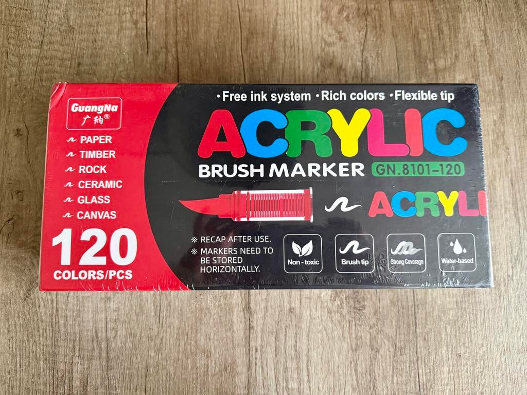 Nieuw GuangNa Acryl Brush Markers Set - 120 Kleuren, Ophalen of Verzenden, Nieuw
