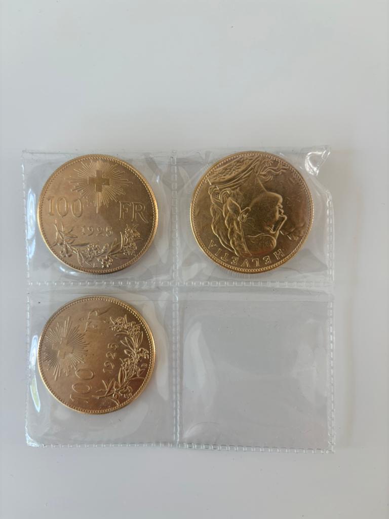 3 Gouden Zwitserse Franken Replica, Postzegels en Munten, Munten | Europa | Euromunten, Overige landen, Losse munt, Goud, Overige waardes