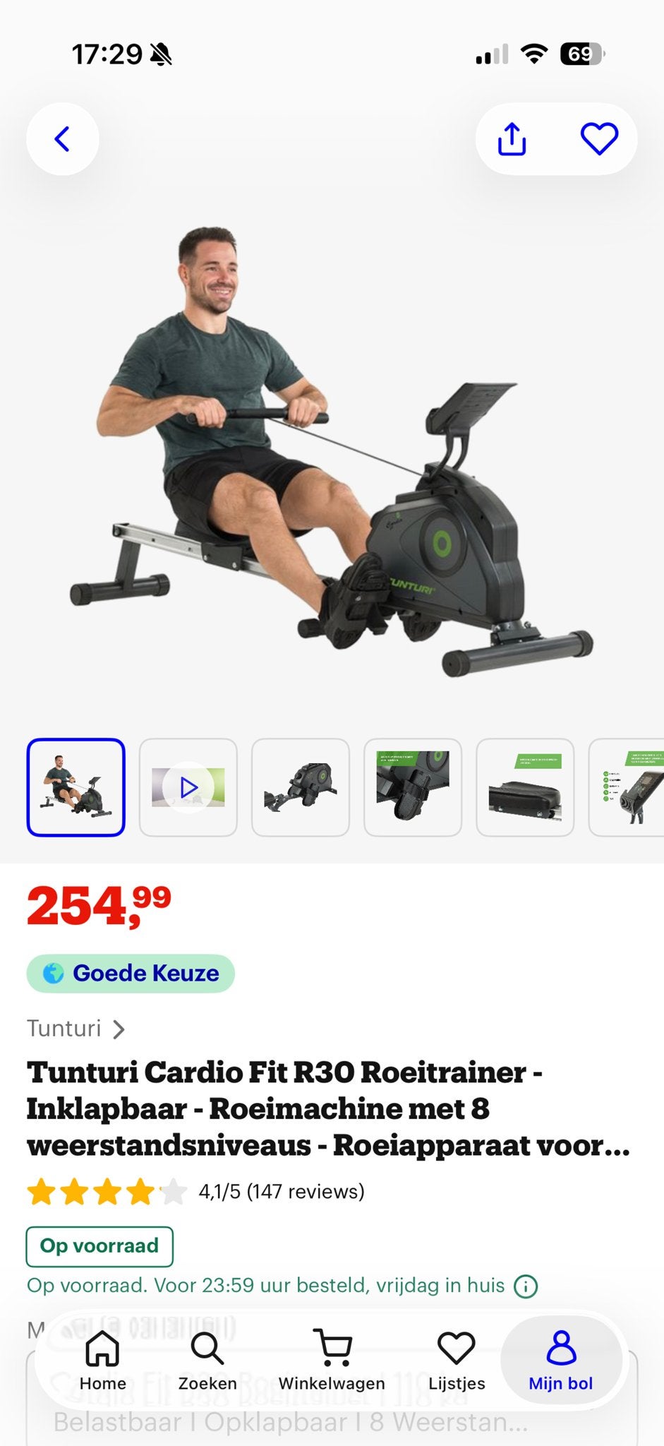 Tunturi Cardio Fit R30 Roeitrainer - Inklapbaar, Ophalen, Armen, Zo goed als nieuw, Metaal