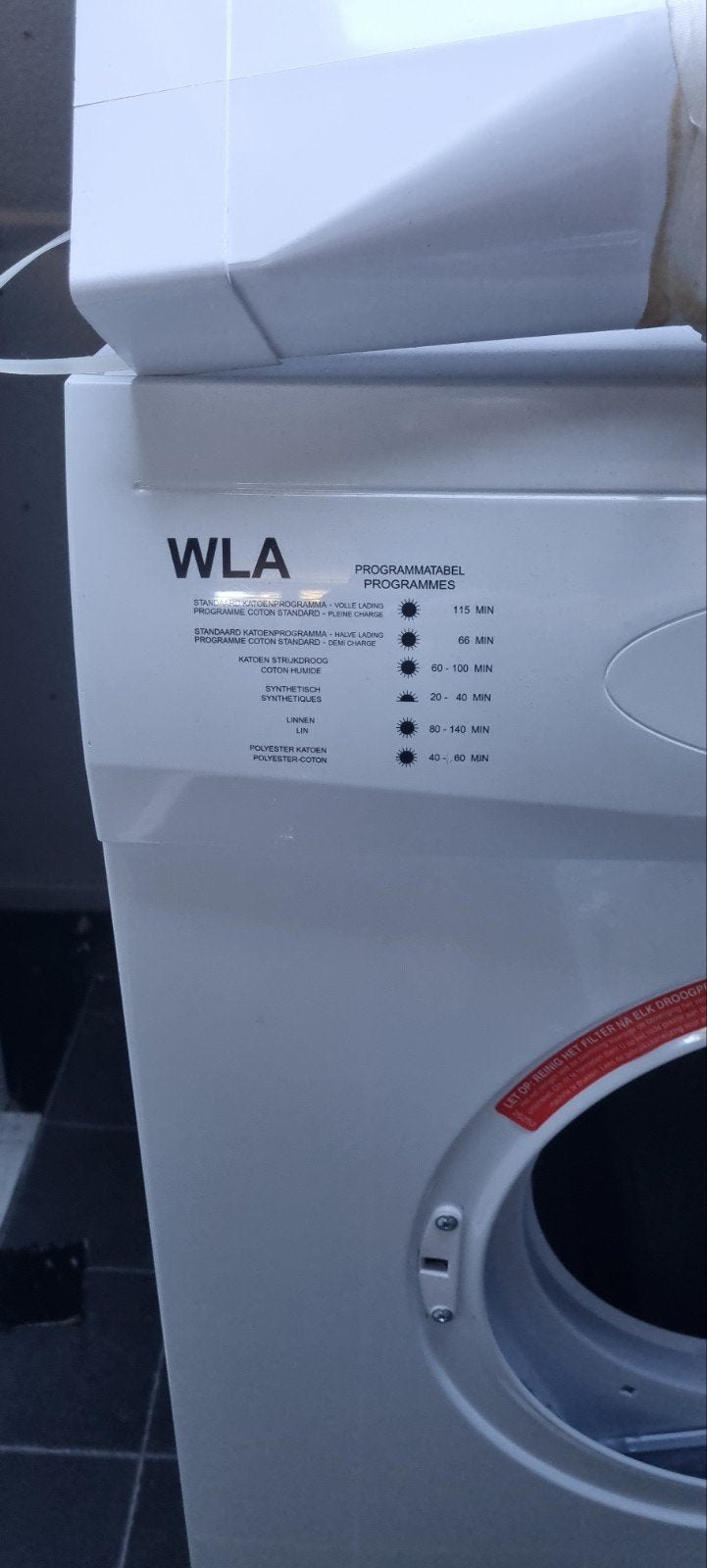 WLA wasdroger met slang - Goede staat, 6 tot 8 kg, Ophalen, Luchtafvoer, 85 tot 90 cm