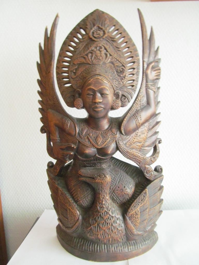 Houtsnijwerk Garuda met Sariswati., Antiek en Kunst, Kunst | Beelden en Houtsnijwerken, Ophalen, Overige onderwerpen, Houtsnijwerk