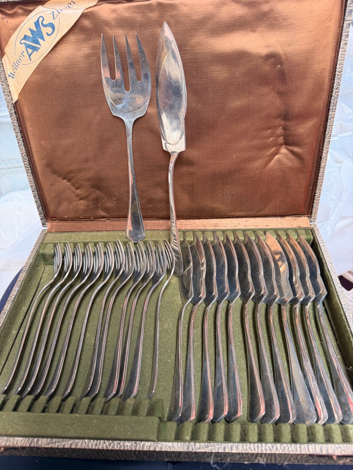 Vintage Merk: “Wellner AWS Zilver” - Bestekset in Cassette, Ophalen of Verzenden