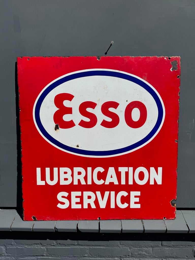 Vintage Esso Lubrication Service Emaille Bord, Ophalen