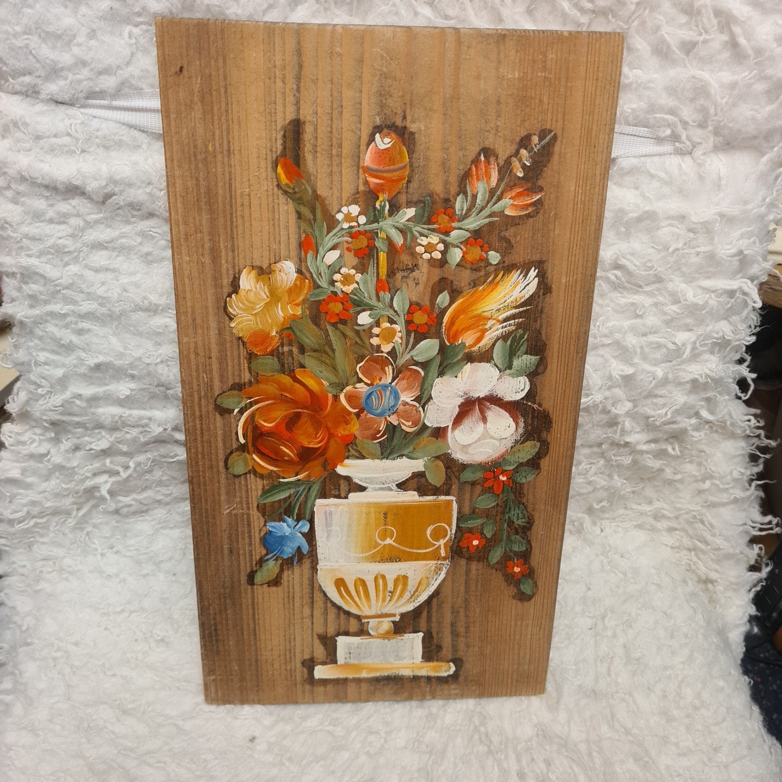 Handgeschilderd bloemstilleven op houten paneel, Paneel, Realistisch, Stilleven, Ophalen of Verzenden