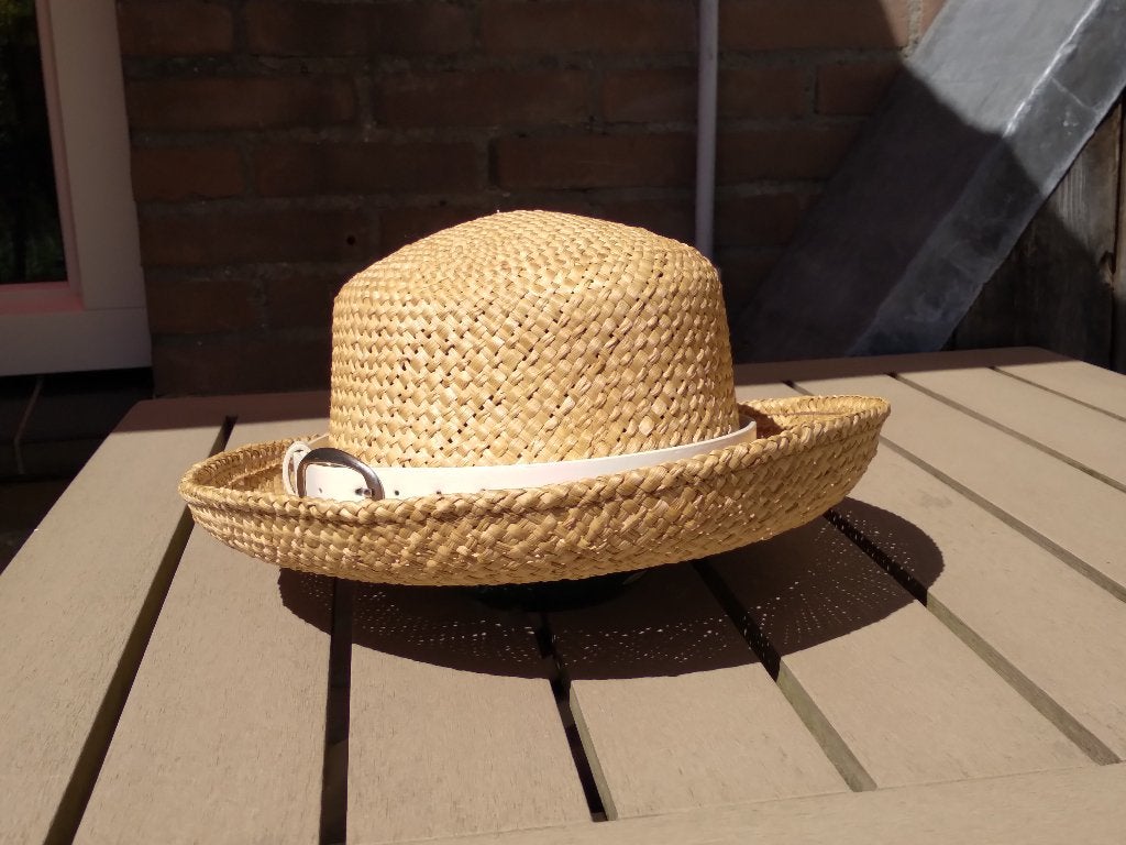 Zomerhoed naturel riet/stro 56 cm, Ophalen of Verzenden, Gedragen, 56 of 57 cm (M, 7 of 7⅛ inch), Hoed