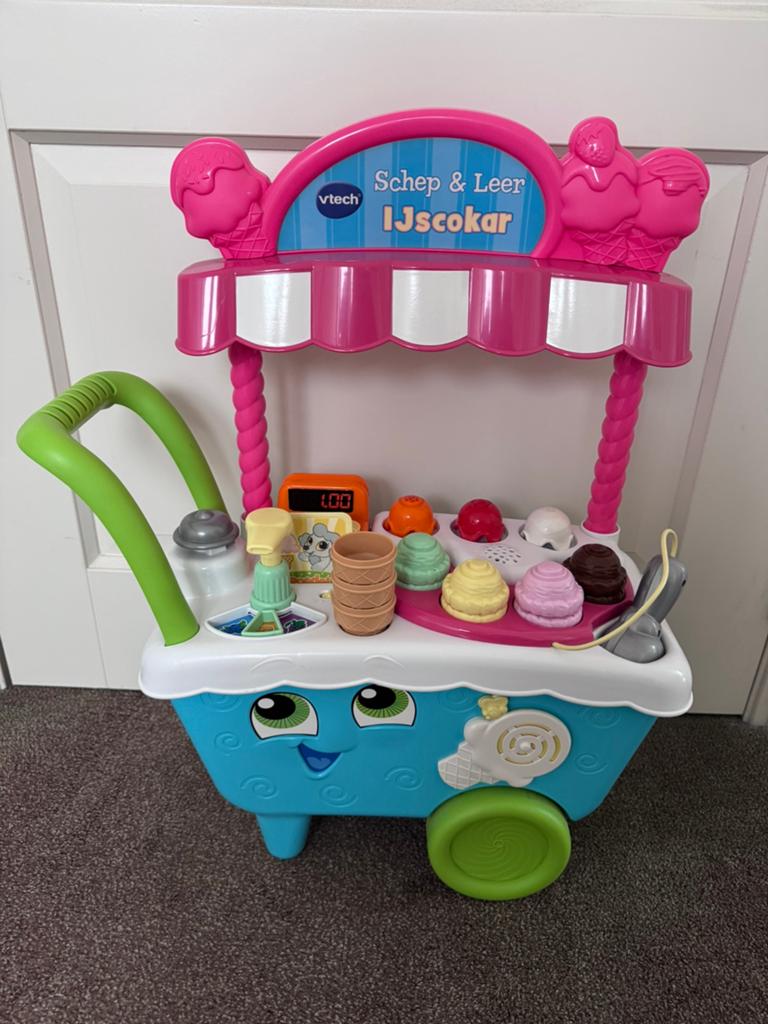 Vtech schep en leer ijscokar ijskraam, Kinderen en Baby's, Speelgoed | Speelkeukens, Ophalen, Gebruikt, Kunststof