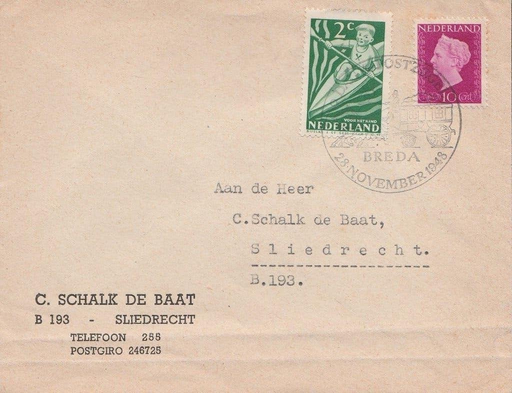 SLIEDRECHT 1948 C SCHALK de BAAT B 1932, Ophalen of Verzenden, 1940 tot 1960, Gelopen, Zuid-Holland