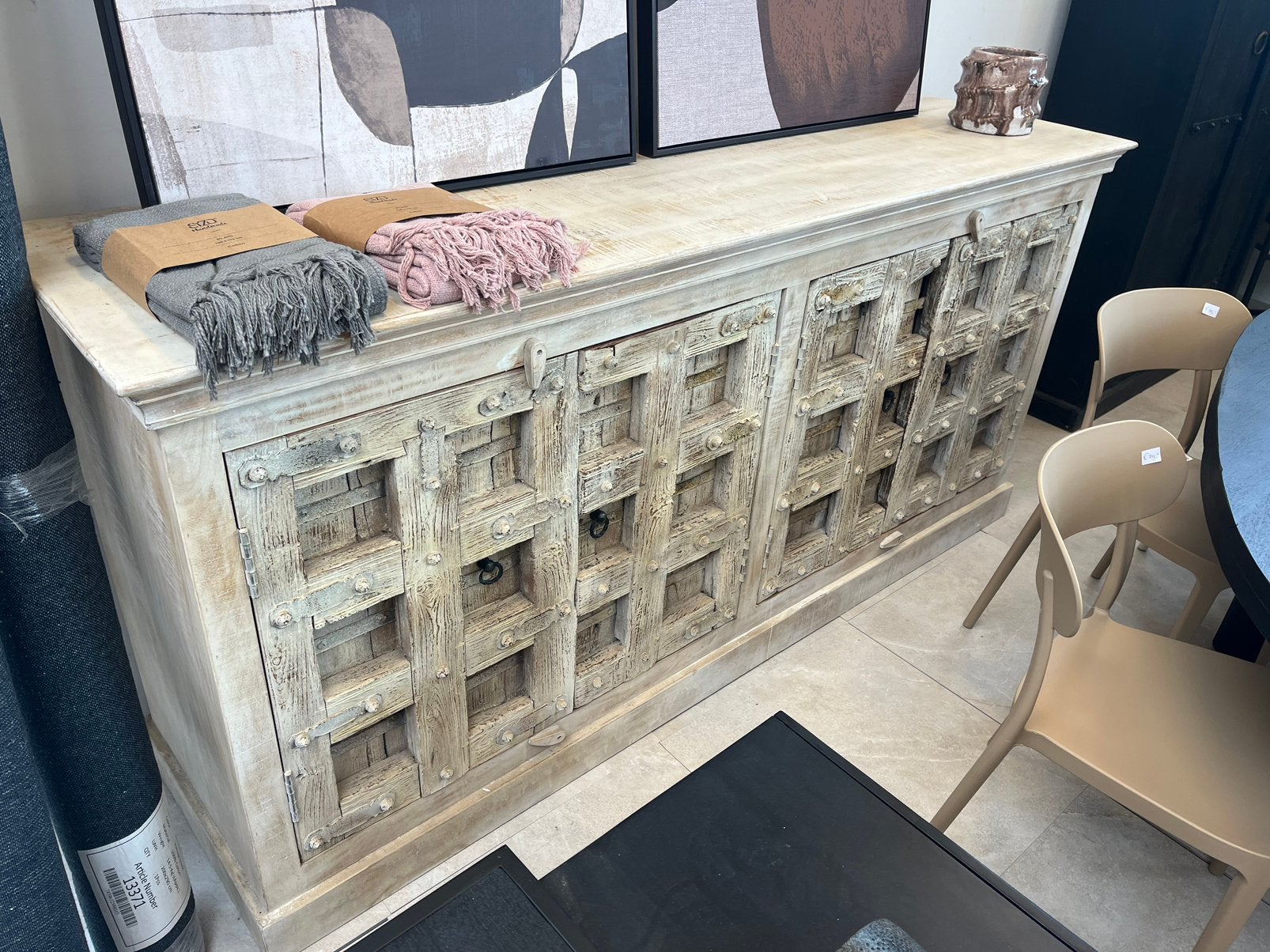 Magazijn leegverkoop dressoir Bohemian ibiza oud hout white, Hout, Nieuw, Mediterraans, Ophalen of Verzenden