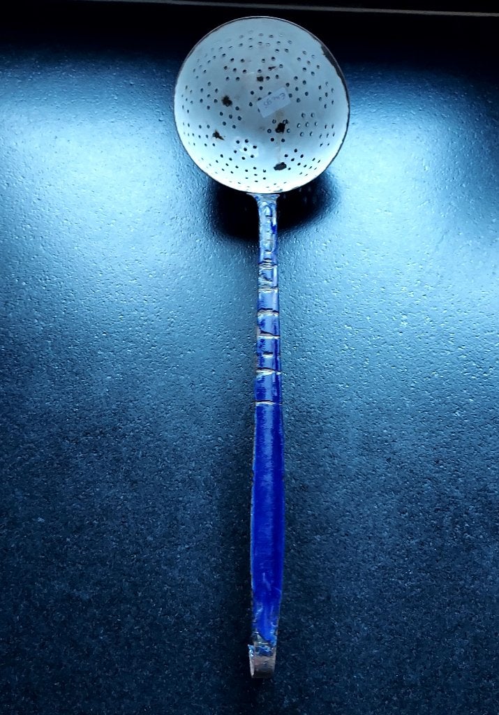 Emaille schuimspaan Kobalt blauw, Ophalen of Verzenden