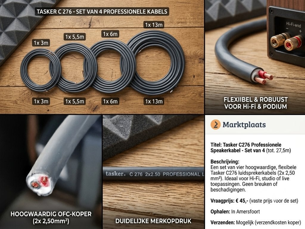 Tasker C276 Pro Luidsprekerkabel 2x2.50 mm² Set van 4, Ophalen of Verzenden, Gebruikt, 10 meter of meer, Luidsprekerkabel
