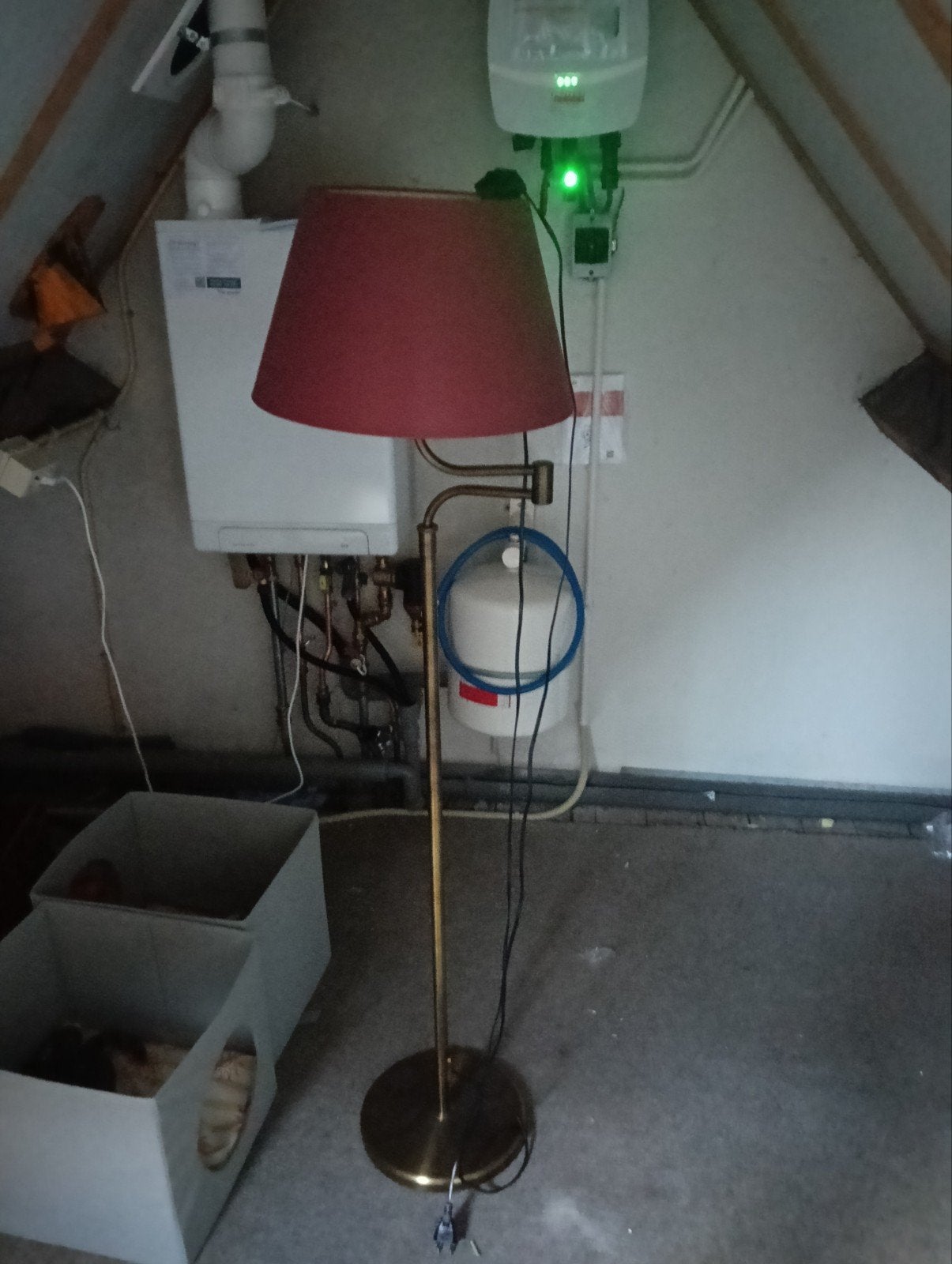 Staande lamp met dimmer en rode kap, Ophalen, Gebruikt, Klassiek, E27 (groot)