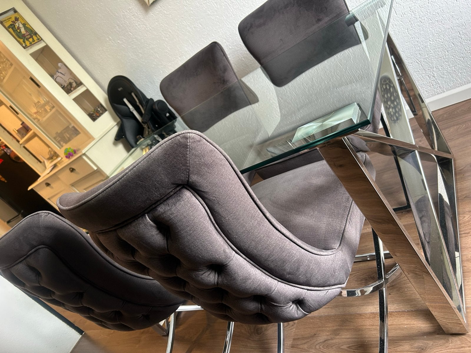 Mooie Eric kluster eettafel met stoelen, Ophalen, Gebruikt, 50 tot 100 cm, Glas