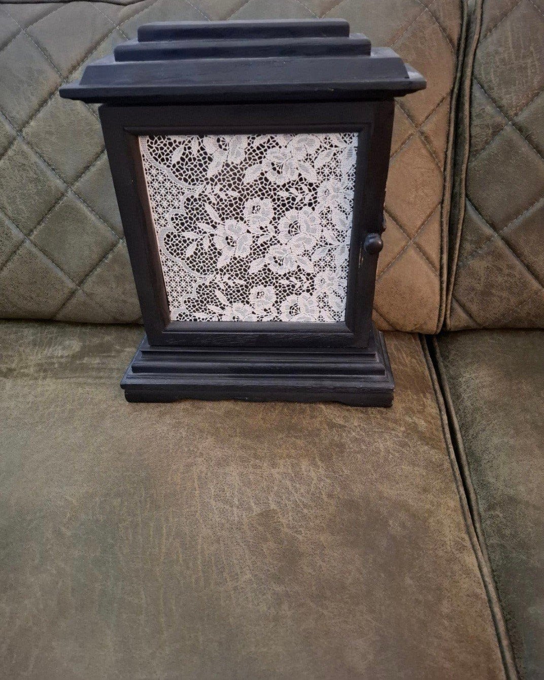 Sleutelkastje 40x35x12 cm - Zwart met kantje, Ophalen of Verzenden, Vintage, Hout, Gebruikt