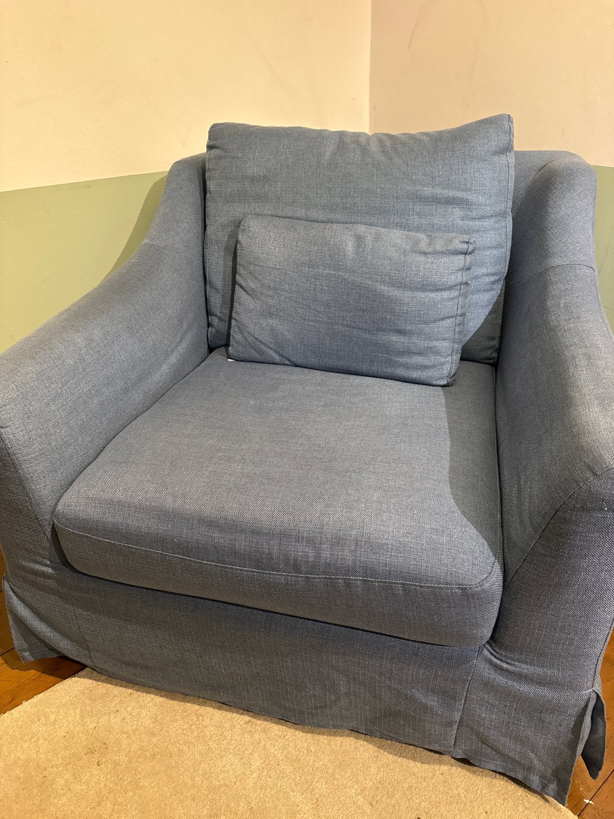 Comfortabele grijze fauteuil met afneembare hoes, Ophalen, Gebruikt, Stof, 75 tot 100 cm