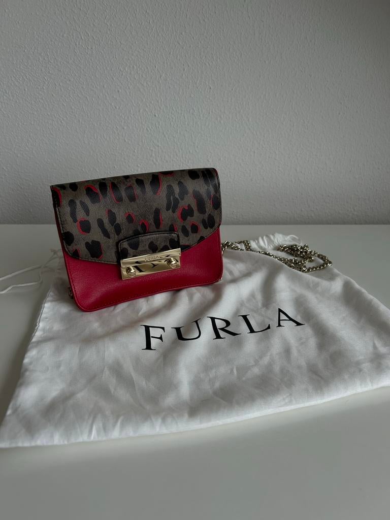 Furla Metropolis Mini Crossbody Tas - Rood met Luipaardprint, Ophalen of Verzenden, Zo goed als nieuw