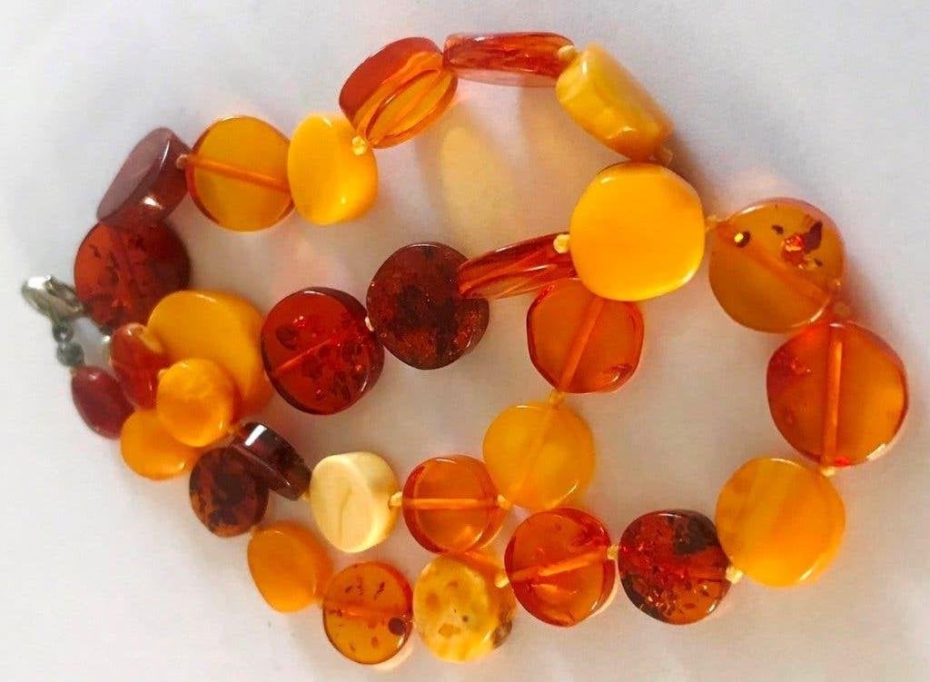 Barnsteen Amber ketting collier ronde kralen, Ophalen, Overige kleuren, Zo goed als nieuw, Steen of Mineraal