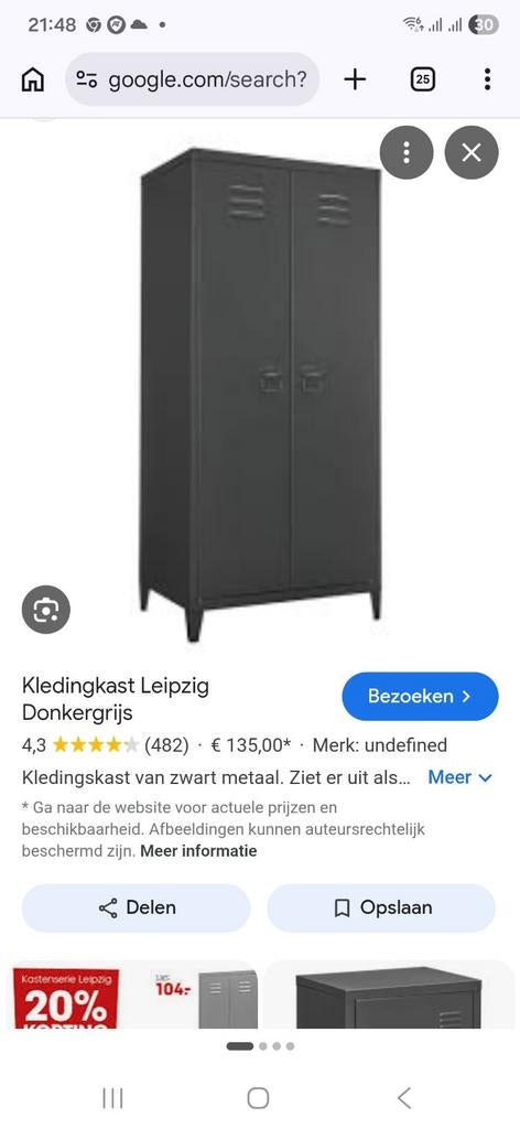 Metalen Kledingkast Donkergrijs - Leipzig Stijl, Industrieel, Leipzig-stijl, Gebruikt, Metaal, 150 tot 200 cm
