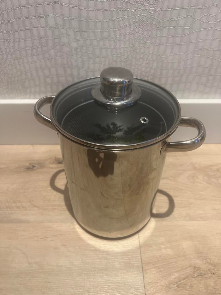 Aspergepan/RVS Kookpan met glazen deksel en mand, Ophalen of Verzenden, Zo goed als nieuw, Rvs