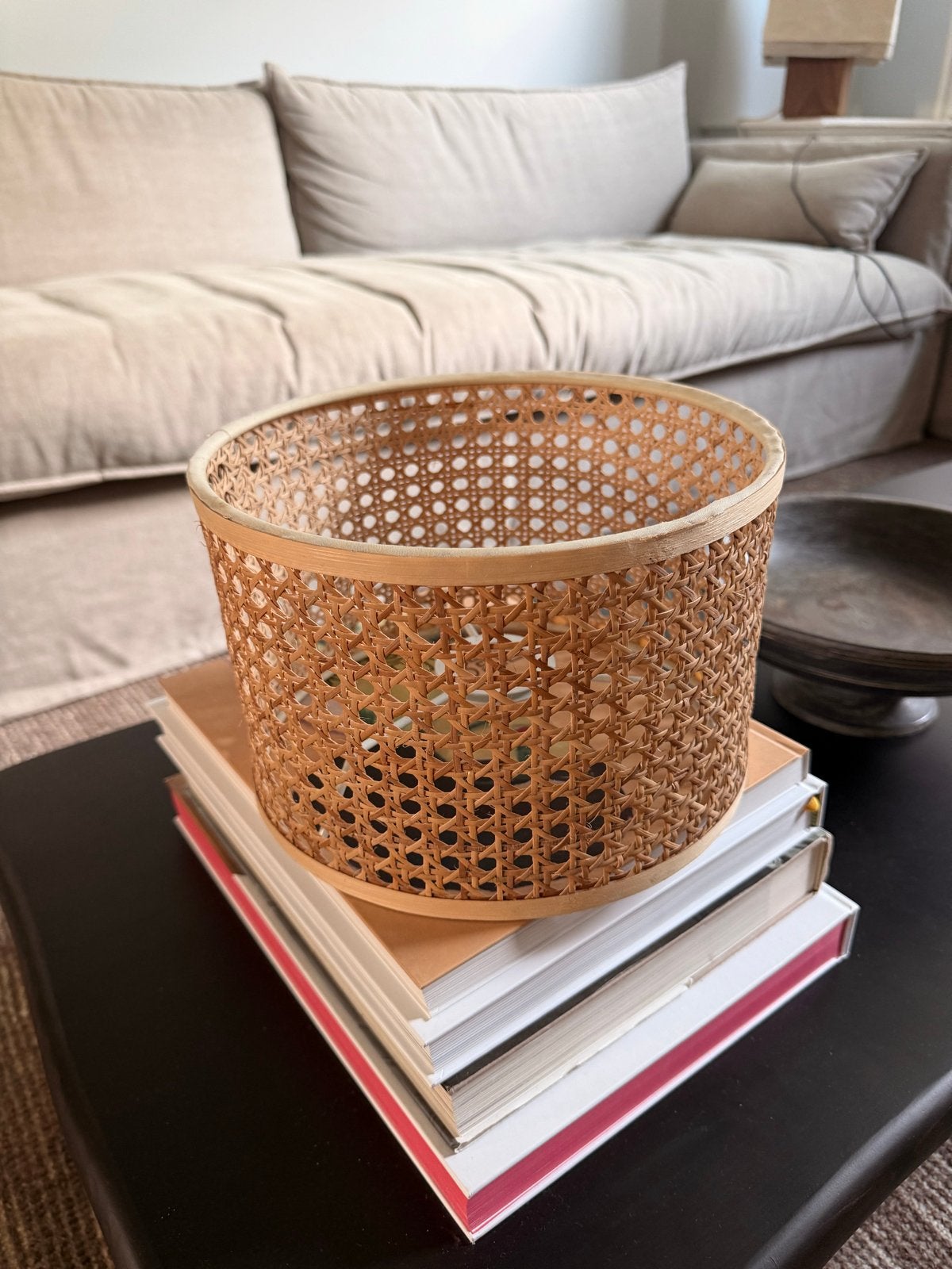 Rotan lampenkap, Huis en Inrichting, Lampen | Lampenkappen, Ophalen, Gebruikt, Bruin, Rond