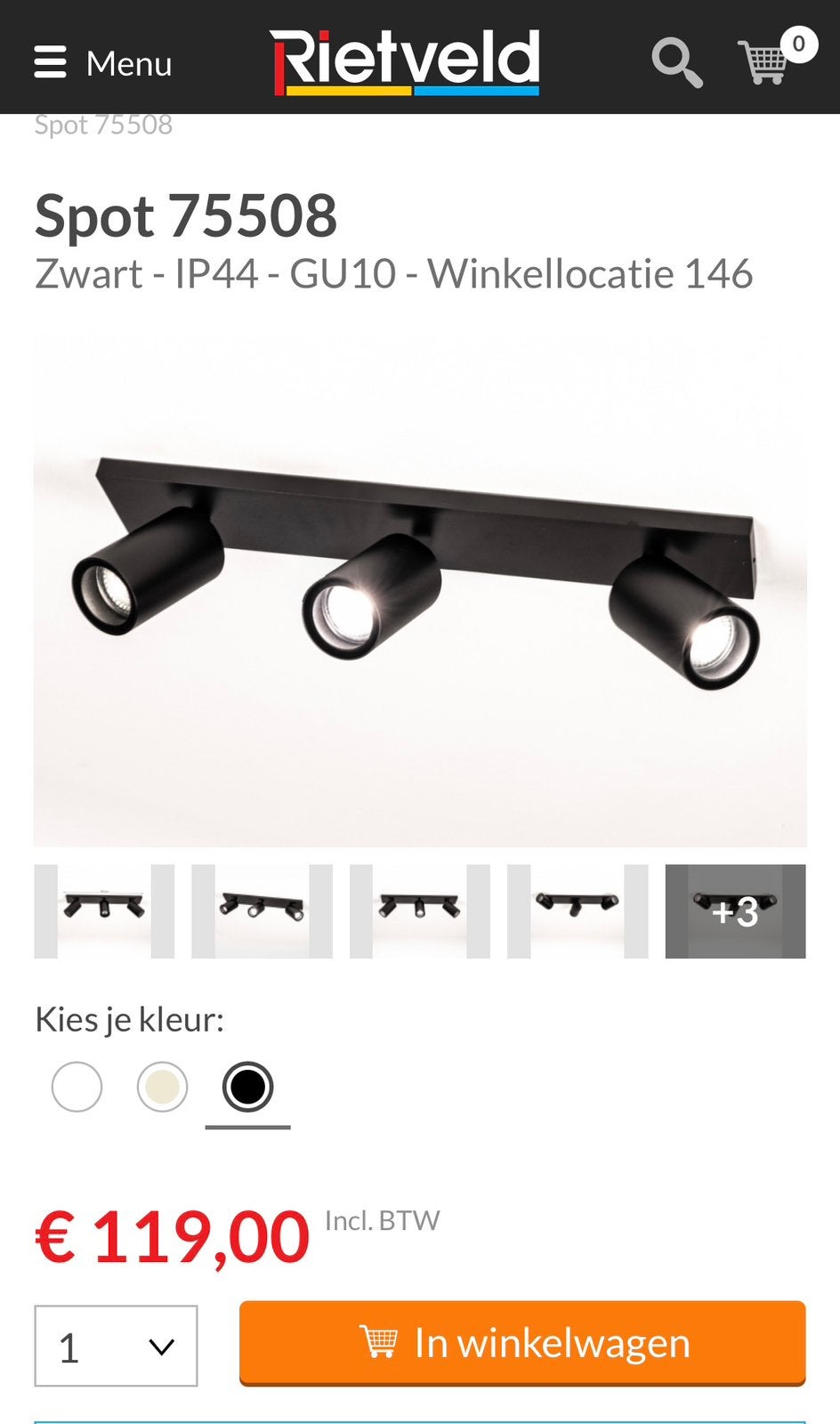 Rietveld licht zwarte draaibare spots, Ophalen, Zo goed als nieuw