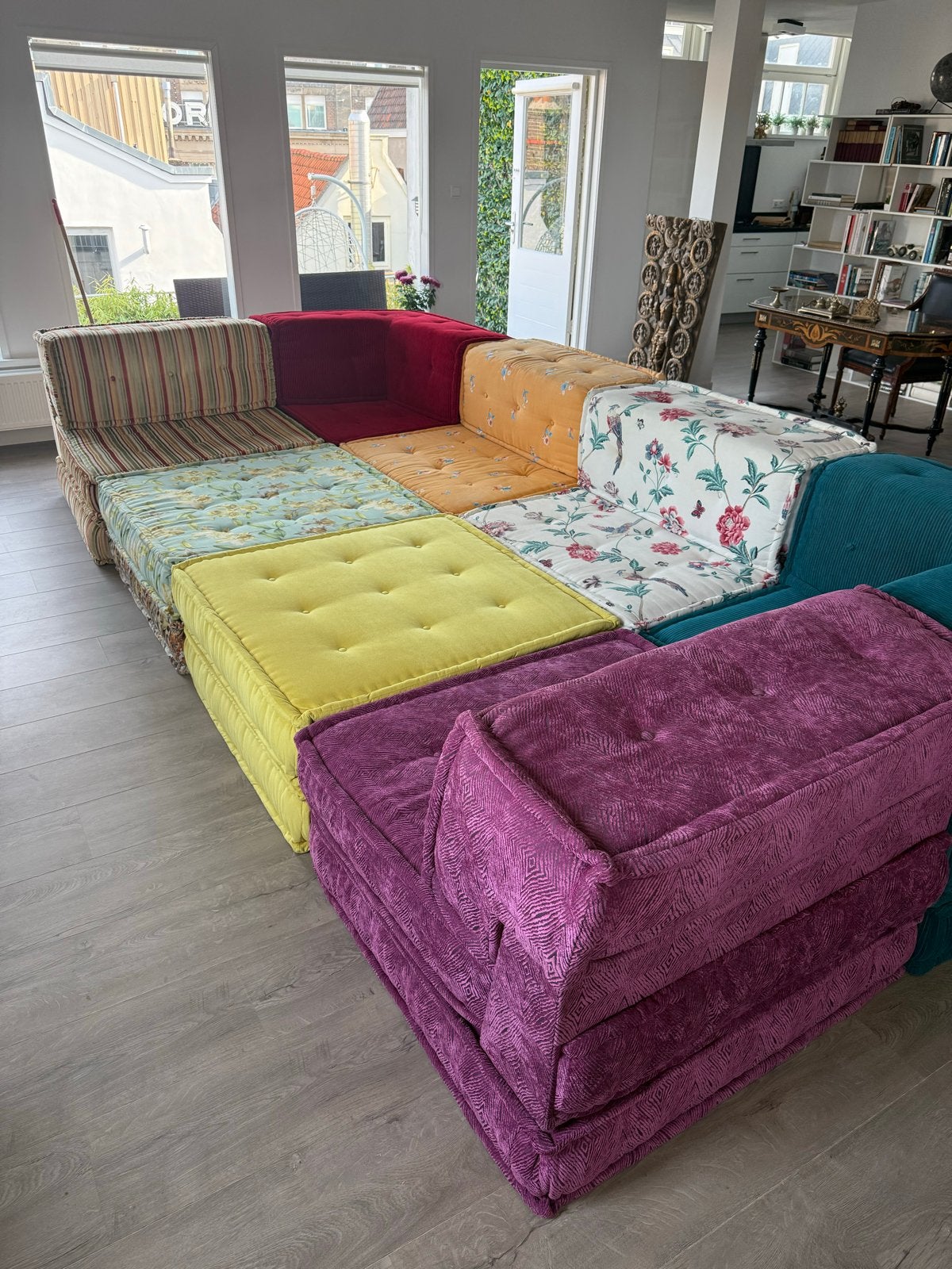 Roche Bobois Mah Jong stijl bank  (22-delig)⁠ custom made, Ophalen, Gebruikt, Hoekbank, 300 cm of meer
