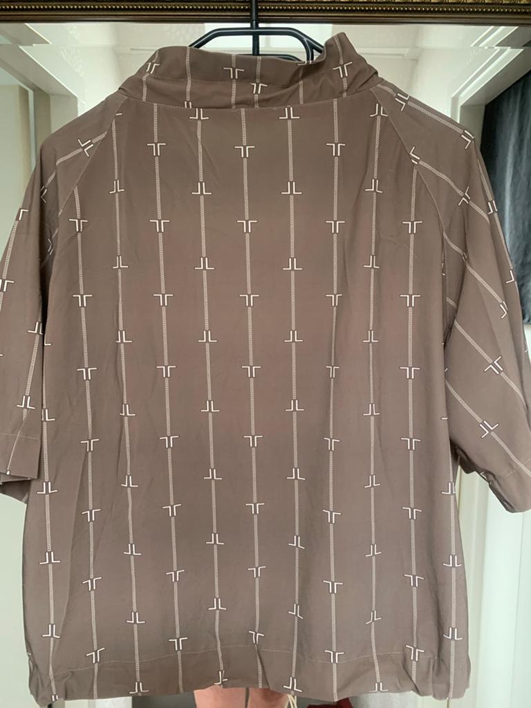 Jane Lusaka Blouse Shirt Taupe met Witte Accenten, Ophalen of Verzenden, Zo goed als nieuw, Maat 38/40 (M), Beige