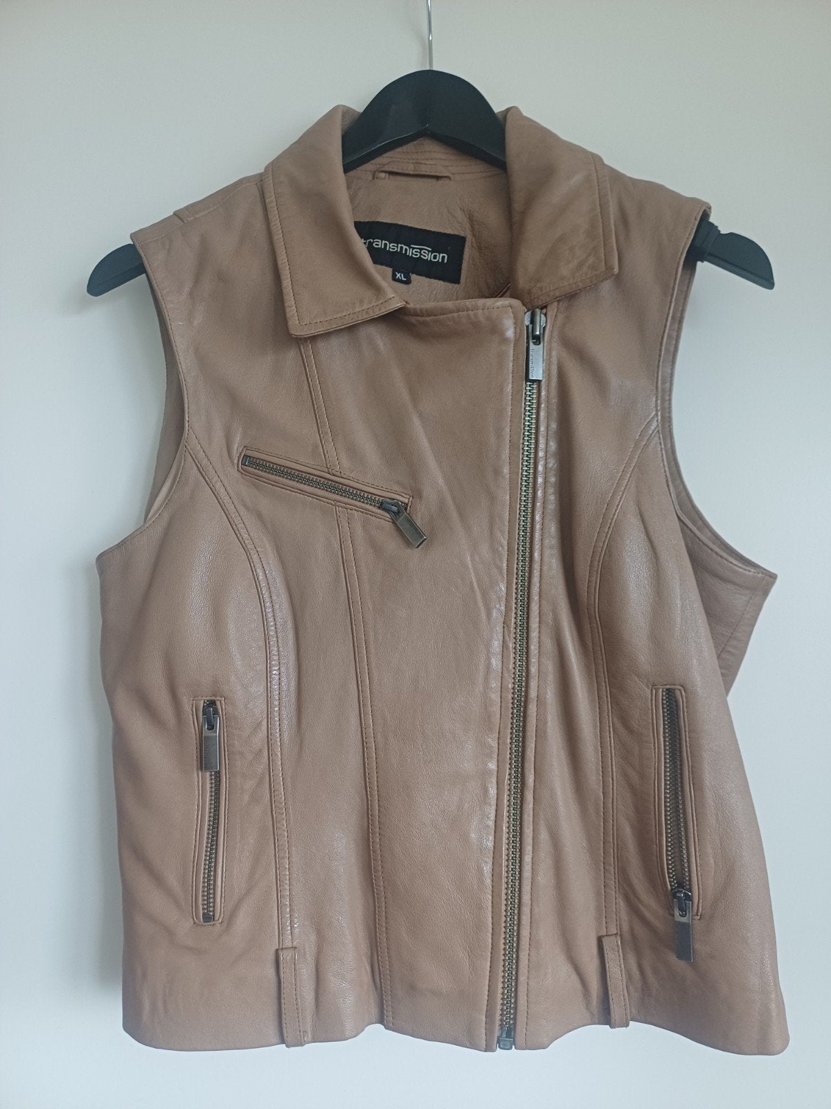 Transmission leren gilet XL, Kleding | Dames, Bodywarmers, Transmission, Beige, Maat 42/44 (L), Ophalen of Verzenden